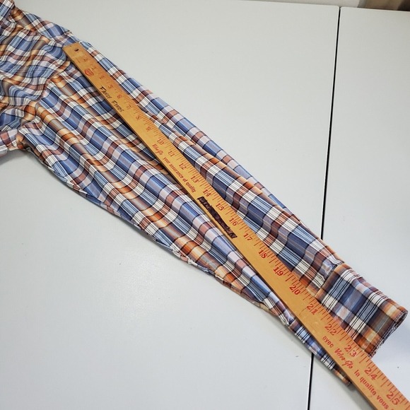 Roper Men Plaid‎ Snap Shirt Size Medium Blue Brown Long Sleeve Western Cowboy - Picture 10 of 12